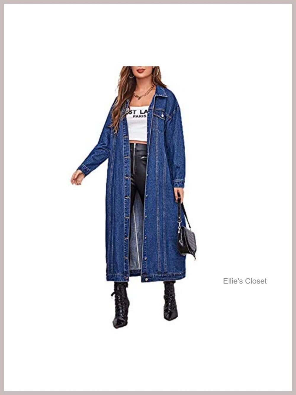 Women's Vintage Denim Jean Jacket Midi Long Coat Loose Fit Cotton Button Up